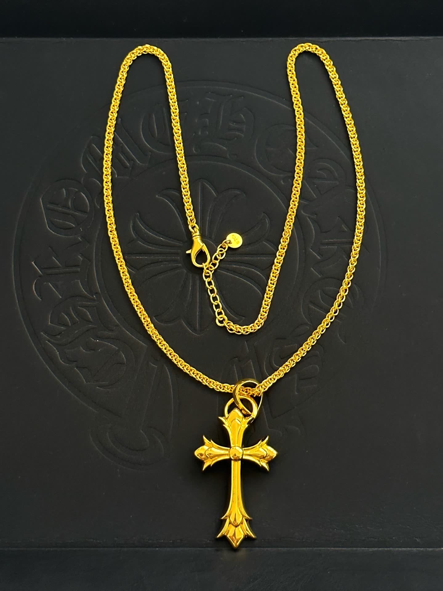 Chrome Hearts Bling Jewelry Gold Plated Cross Pendant Necklace